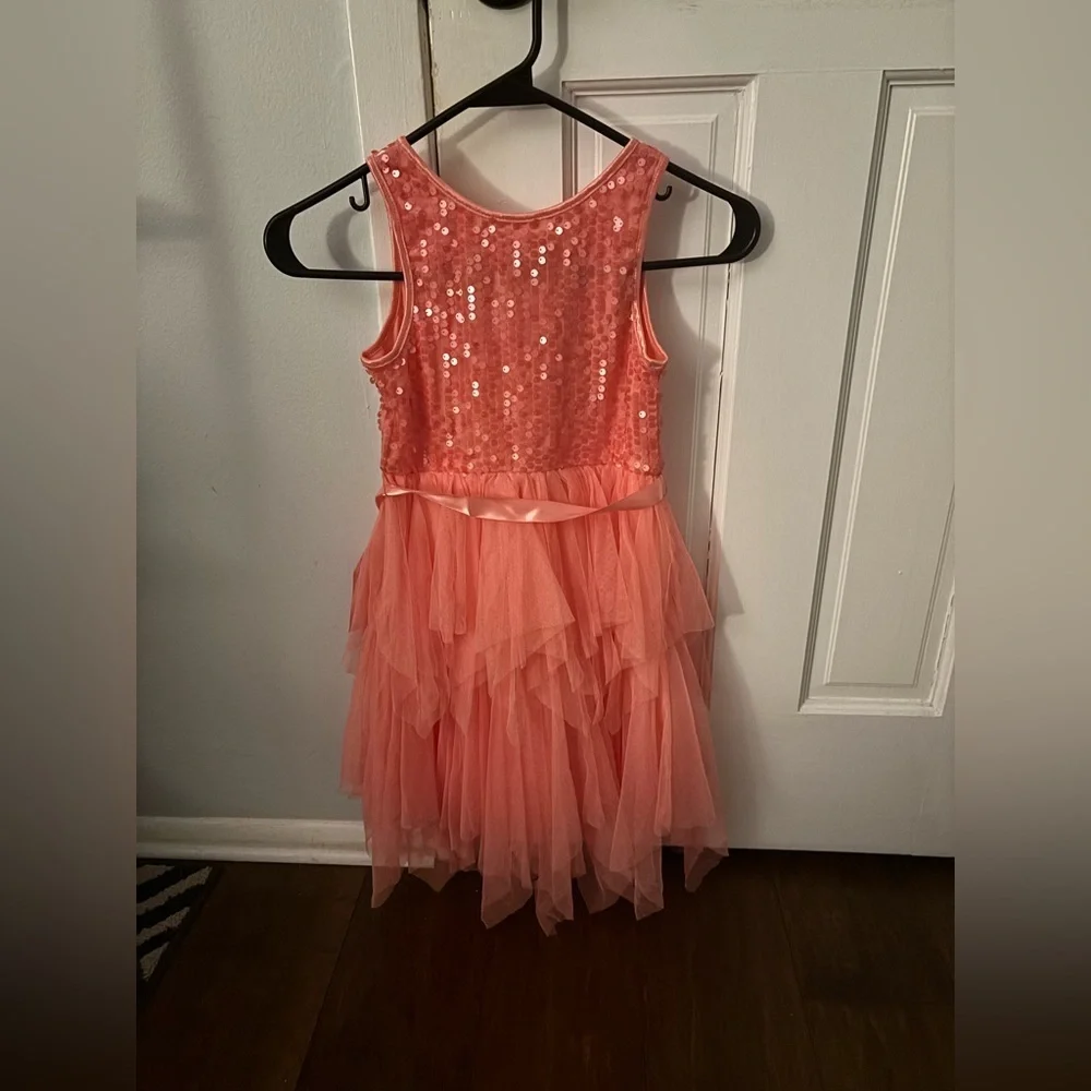 Sparkling Coral Tulle Girls Dress